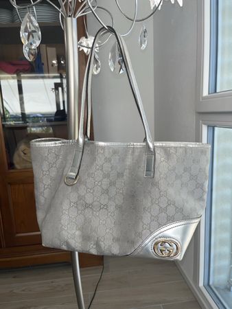 Gucci New Britt Tote bag toile et cuir argenté très bon état