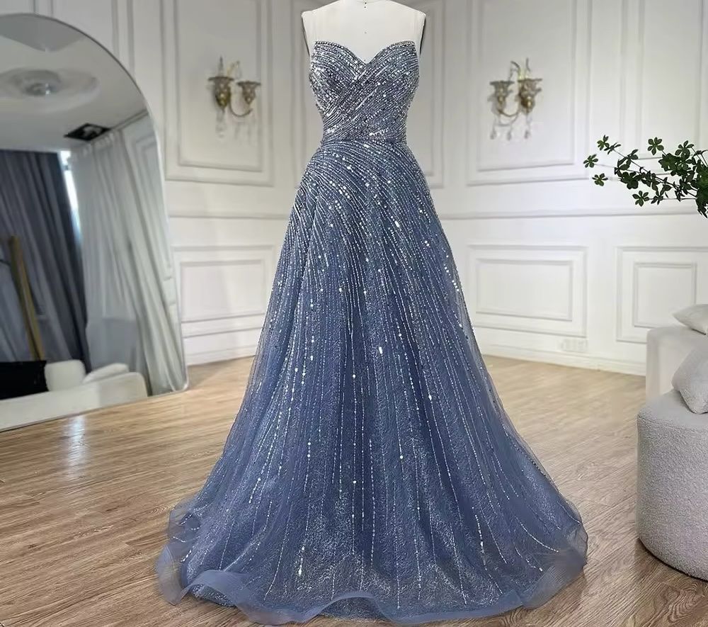 Vestiti: Evening Gown Blue Sequin Strapless Full Length Size M – Nuovo (secondo la descrizione) da Appenzell venduto da mir_rqn6 4