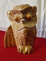 Uhu – Eule Holz mit goldenem Schimmer, Höhe zirka 18cm