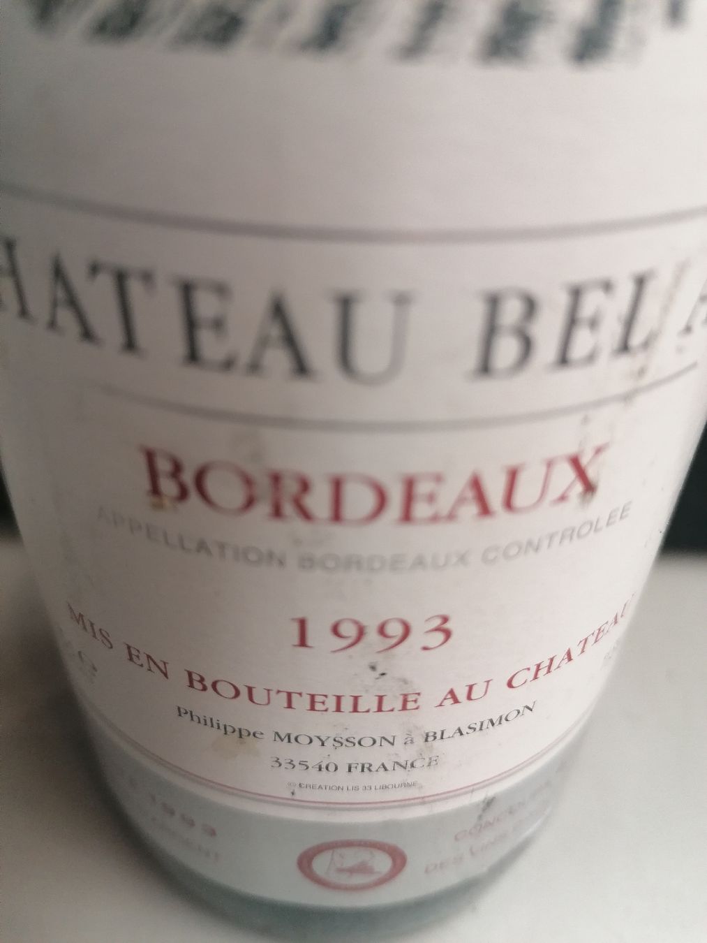 Vino: CHÂTEAU BEL AIR BORDEAUX 1993 – Nuovo (secondo la descrizione) da Genève venduto da Leboucheoreilles 3