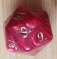 Würfel 20er Flächen rot pearl mit gold Zahlen ca. 2x2cm