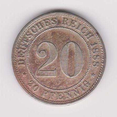 Tutti le monete: Deutsches Reich 20 Pfennig 1888 E Wilhelm I – Usato da WilSG venduto da Wil10