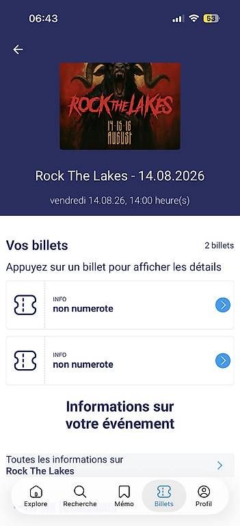 Tickets: Rock the lakes 14 juin – Gebraucht aus Gland von visiped