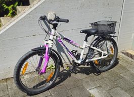 Kinder Velo weiss / lila 20 Zoll mit neuem Fahrradkorb