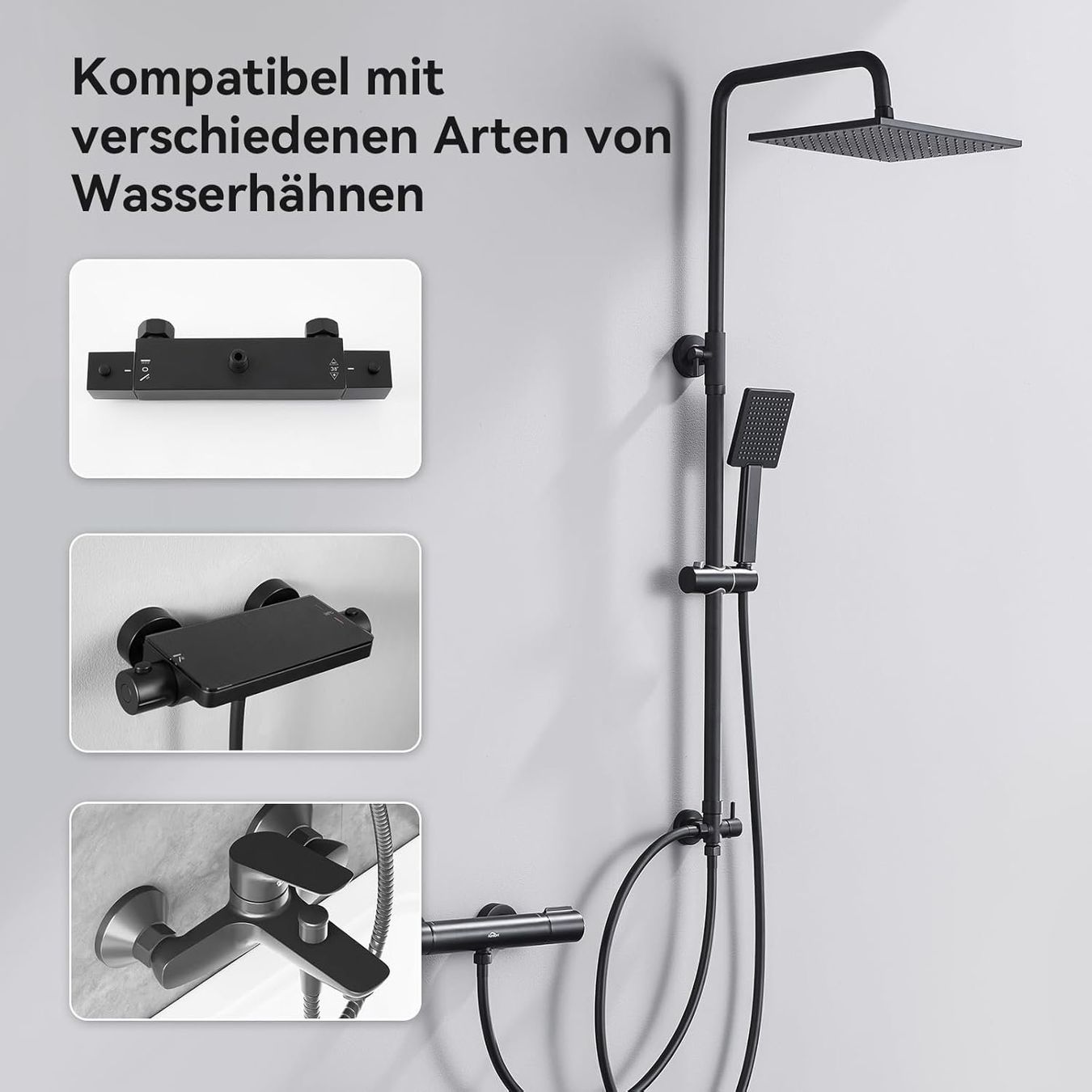 Soffioni doccia: Regendusche schwarz Duschsystem ohne Armatur 25cm – Nuovo e nell'imballaggio originale da Wittenbach venduto da VELARO 4