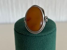 Bague ancienne en argent 925  et ambre véritable taille 54