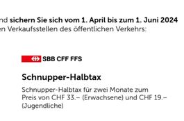 SBB Halbtax Schnupperabo für 33.- CHF