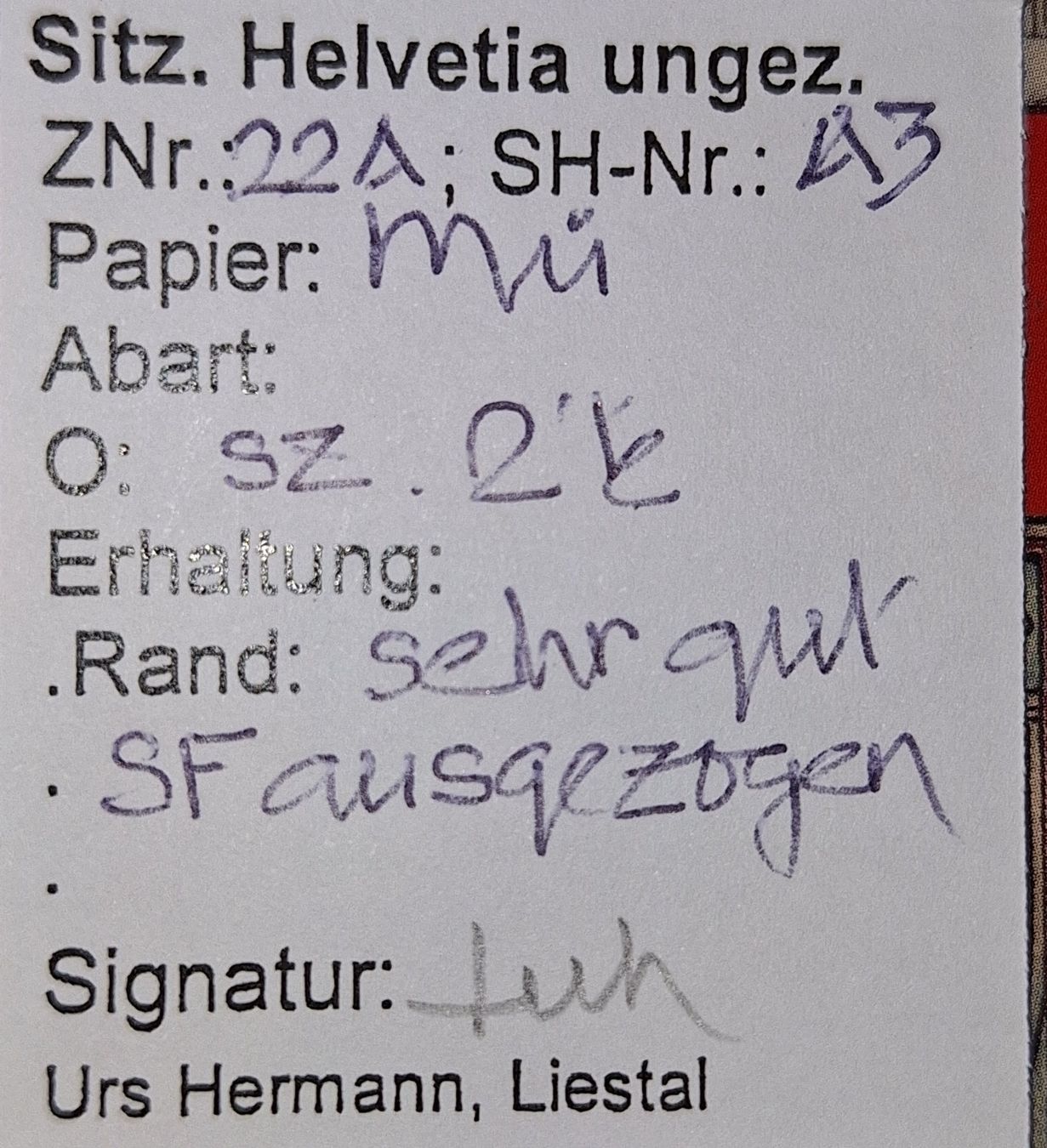 Tutti i francobolli: Strubel 22A3 mit Befund Kat. 200.- – Usato da Balgach venduto da SIMEON27 2
