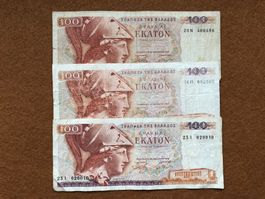 GRIECHENLAND - 3 x 100 Drachmen 1978