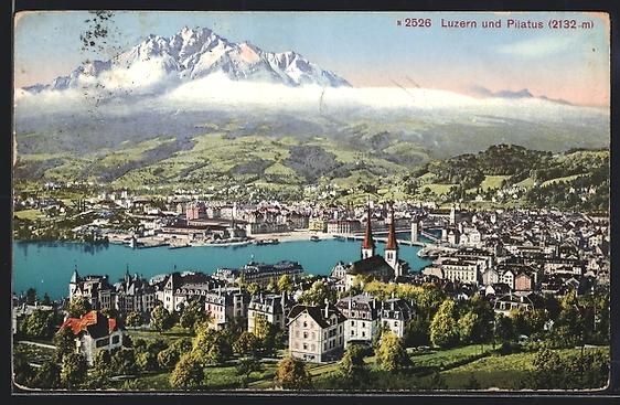 Cartoline postali: Luzern, Teilansicht mit Kirche und Pilat – Usato da Berlin venduto da bartko-reher
