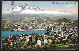 Luzern, Teilansicht mit Kirche und Pilat