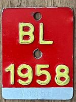 BL 1958 - VELONUMMER- FAHRRADSCHILD- PLAQUE DE VELO- BL 1958