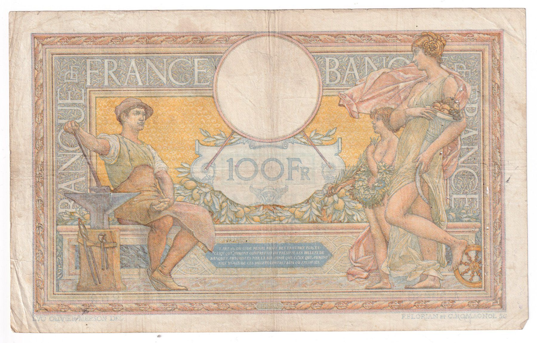 Banknoten: Banknote Frankreich 100 francs 1933 – Gebraucht aus Neuchâtel von karlpierrino 1