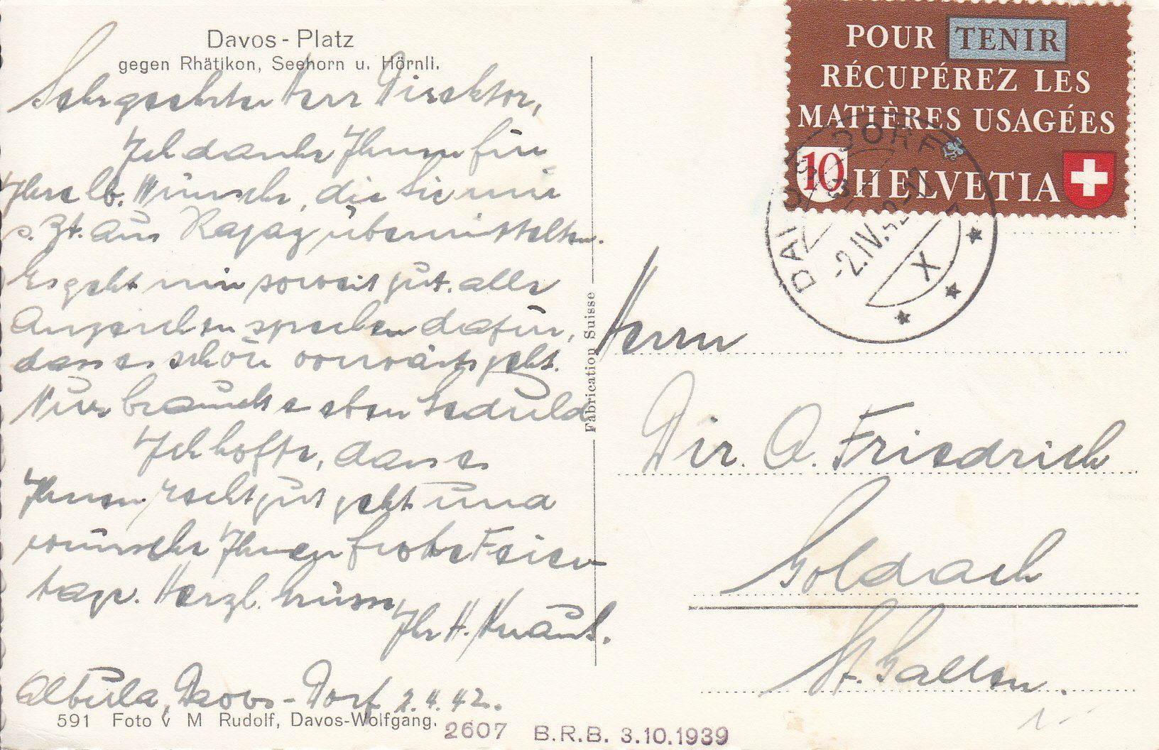 Cartoline postali: Davos-Platz 1942 – Usato da Bürglen TG venduto da StampGraf 1