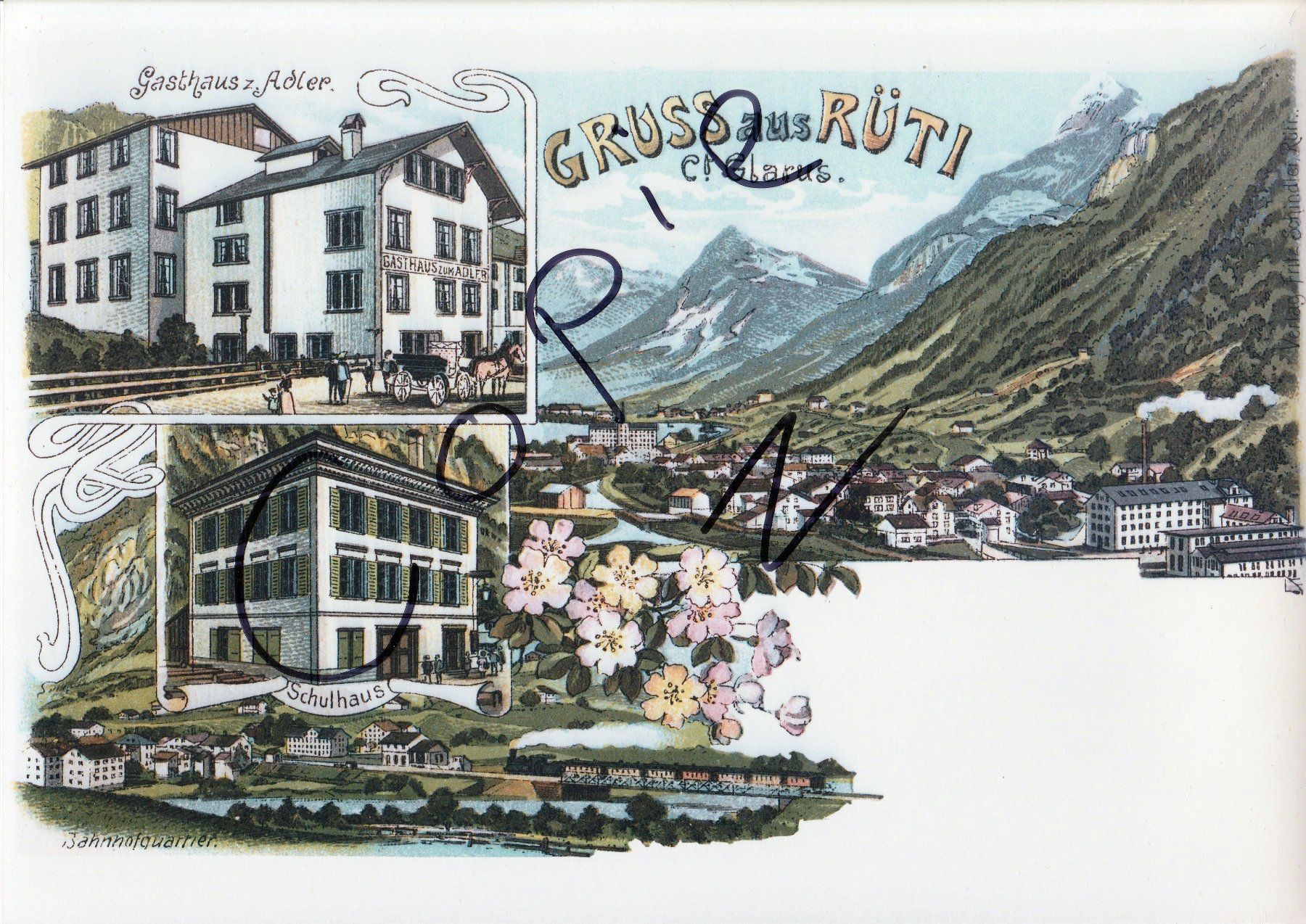 Cartoline postali: Gruss aus Rüti, Ct. Glarus – Usato da Fällanden venduto da Blausegelfliege