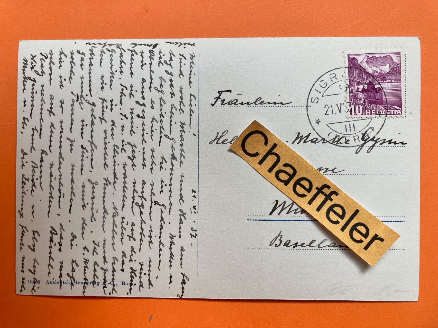 Ansichtskarten: 1937 Sigriswil - Kirche – Gebraucht aus Zürich von Chaeffeler 1