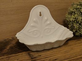 Seifenschale  Emaille weiss mit floralem Dekor Muster, neu