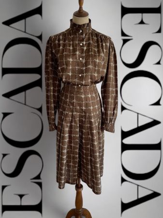 ESCADA VINTAGE 2 Teiler Bluse + Rock Gr. 42 Braun / Ecru