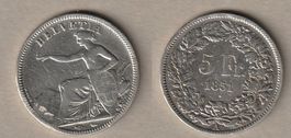 Grosser Fünfliber 1851 sitzende Helvetia