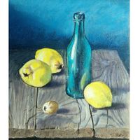 Original! Pastellbild "Quitten und Zitrone", signiert.