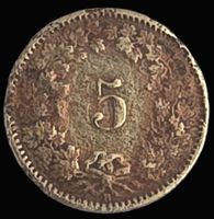 SCHWEIZ 5 RAPPEN 1877 *RAR*