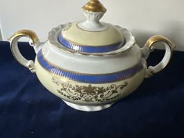 Zuckerdose Hanson Takao Porzellan blau gold guter Zustand