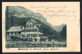 AK Wasserau, Gasthaus mit Pferdekutschen