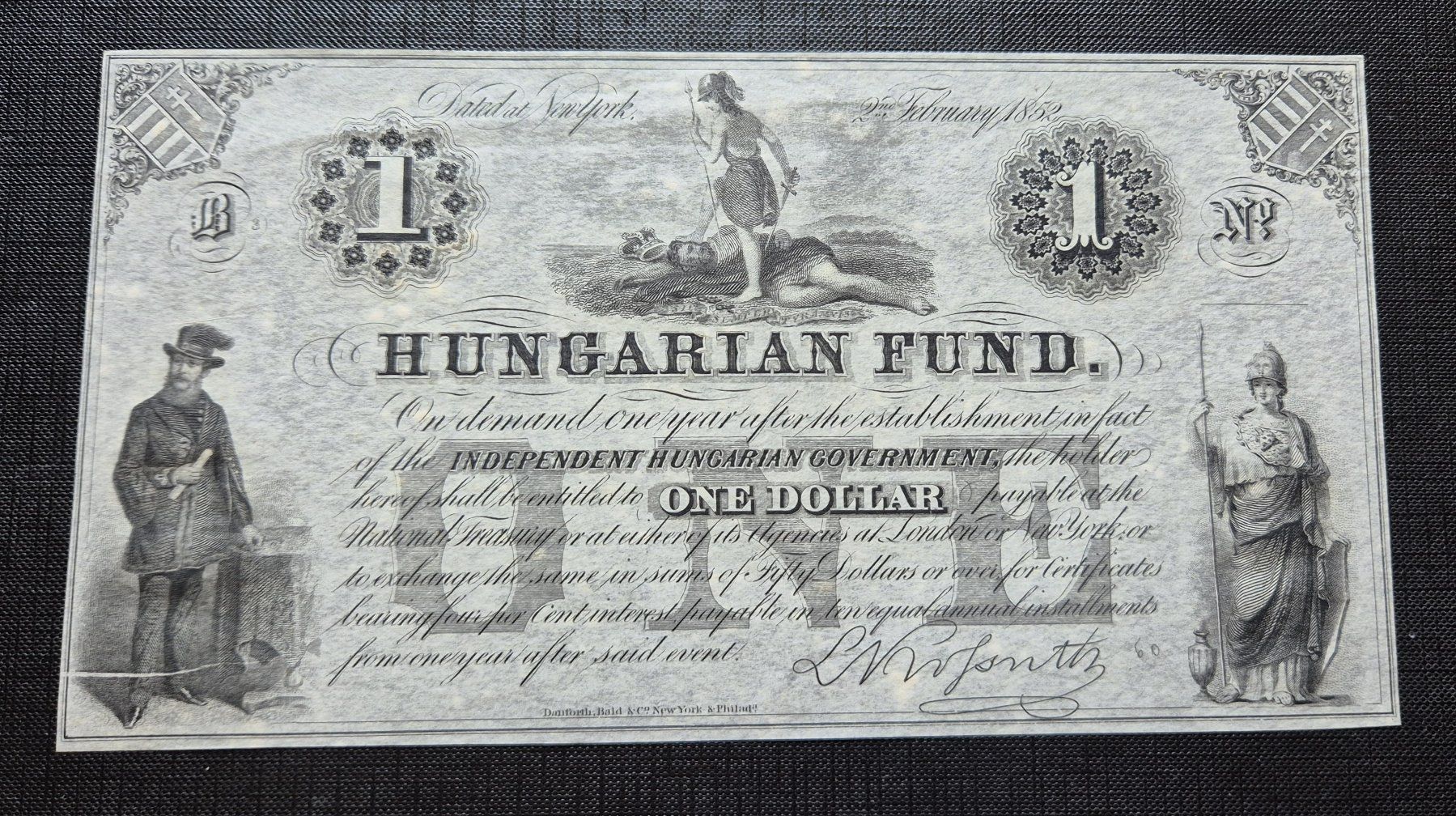 Banknoten: 1$ HUNGARIAN FUND. 1852 – Neu (gemäss Beschreibung) aus Zürich von brinkosos