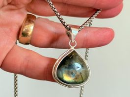 Collier labradorite, forme goutte d'eau
