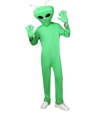 Kostüm Alien grün mit Maske und Handschuhen