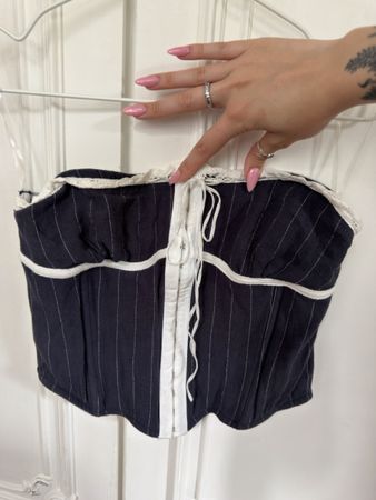 Dunkelblaues Pinstripe Corset Bustier Top 