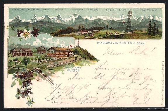 Cartes postales: Litho Gurten b. Bern, Restaurant Gurten, – D'occasion à Berlin par bartko-reher