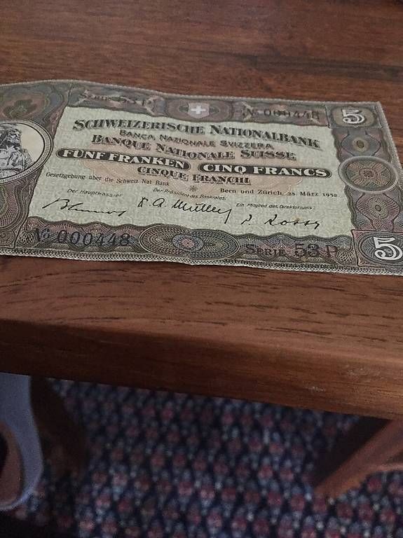 Banknoten: Alte fünf Franken Note – Gebraucht aus Küttigen von Zorro1 2