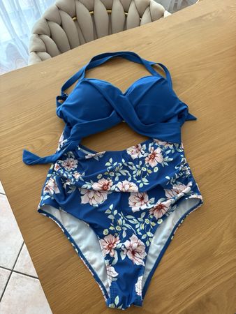 Costume da bagno intero blu fantasia floreale tg. L