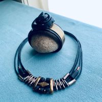 Vintage Schmuckset, Leder, Silber, Bronze