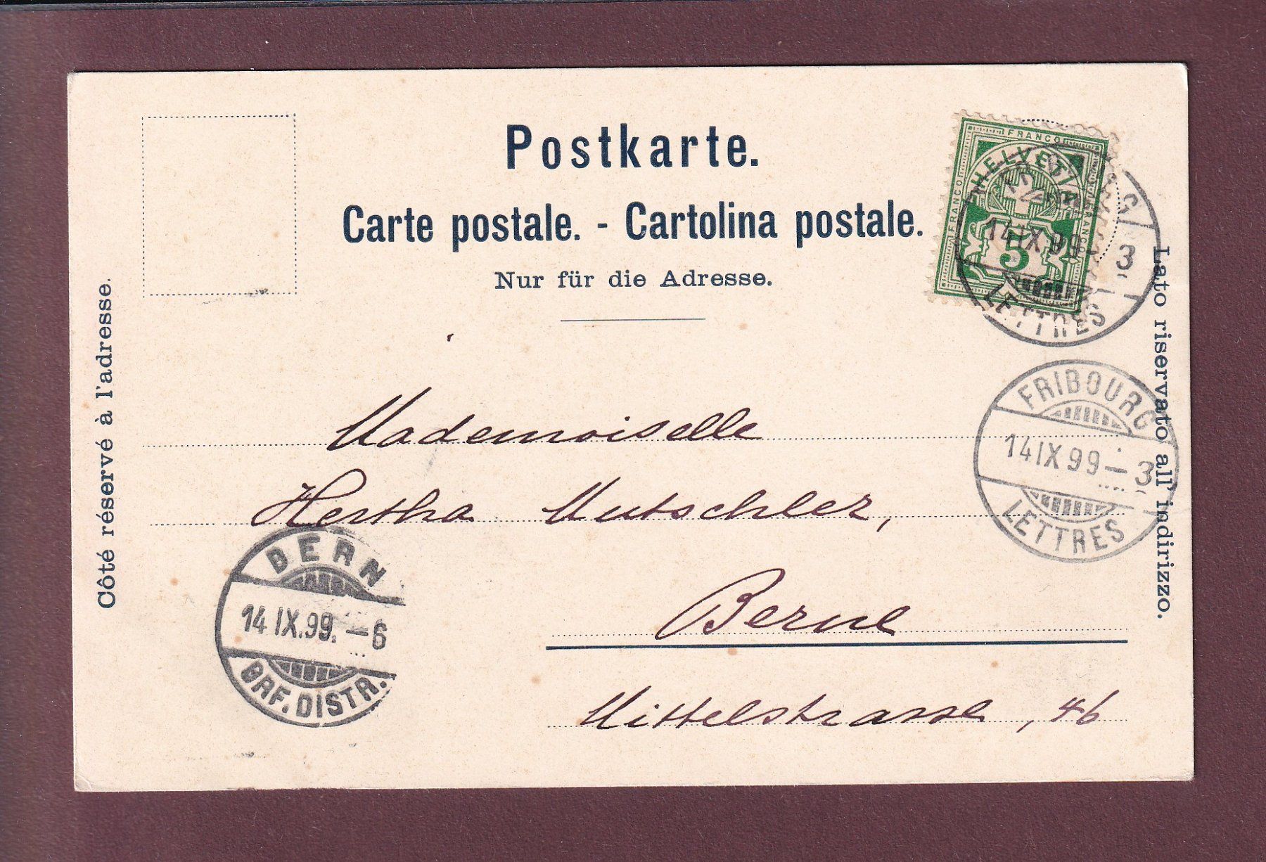Cartoline postali: FRIBOURG - 1899 – Usato da Pully venduto da nicecards 1