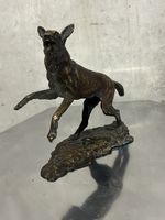 Bronze Hundefigur von W. Kunz, detailliert, Jagdhund, Antik-