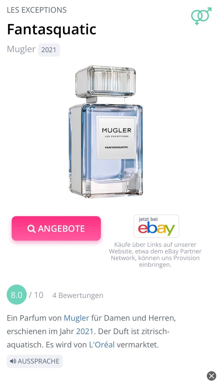Mugler Profumi & Eau de Toilette: MUGLER  LES EXCEPTIONS Fantasquatic EDP DUFTPROBE 2ML – Usato da Zürich venduto da deruja 2