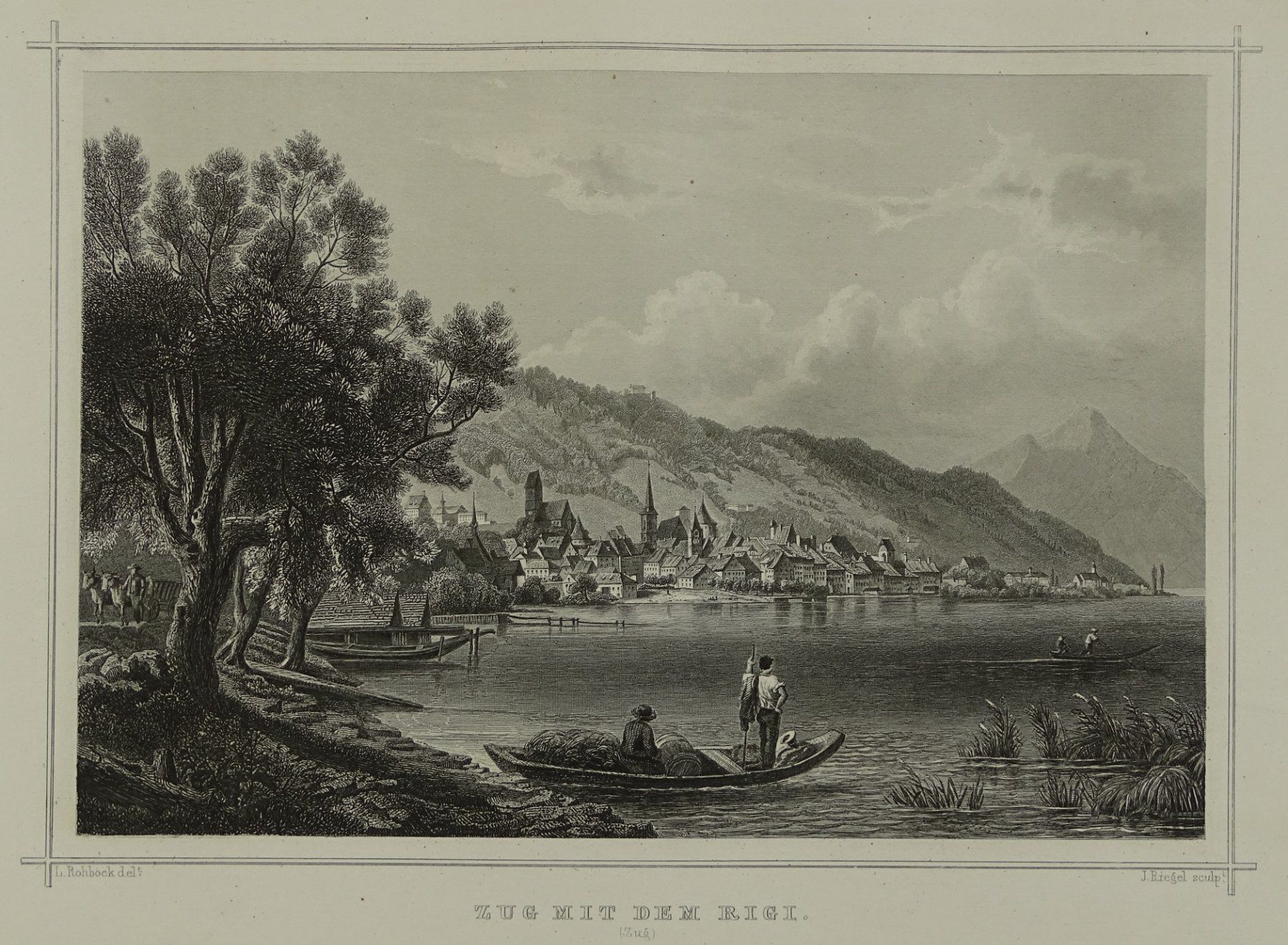 Incisioni: ZUG, STAHLSTICH NACH ROHBOCK 1870 – Usato da Grüningen venduto da Kartensammler