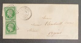 FRANCE 1859: Lettre Terminier–Orgères, 5 c paire