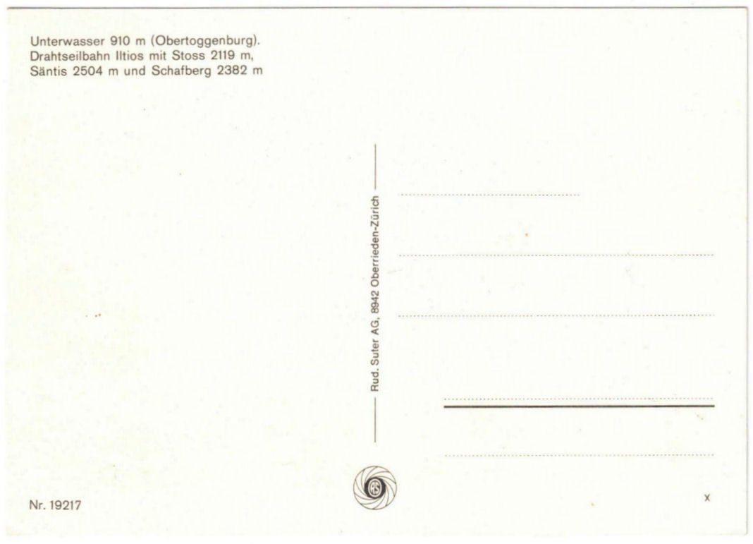 Cartoline postali: Unterwasser - Standseilbahn Iltios – Usato da Binningen venduto da Mountainrider 1