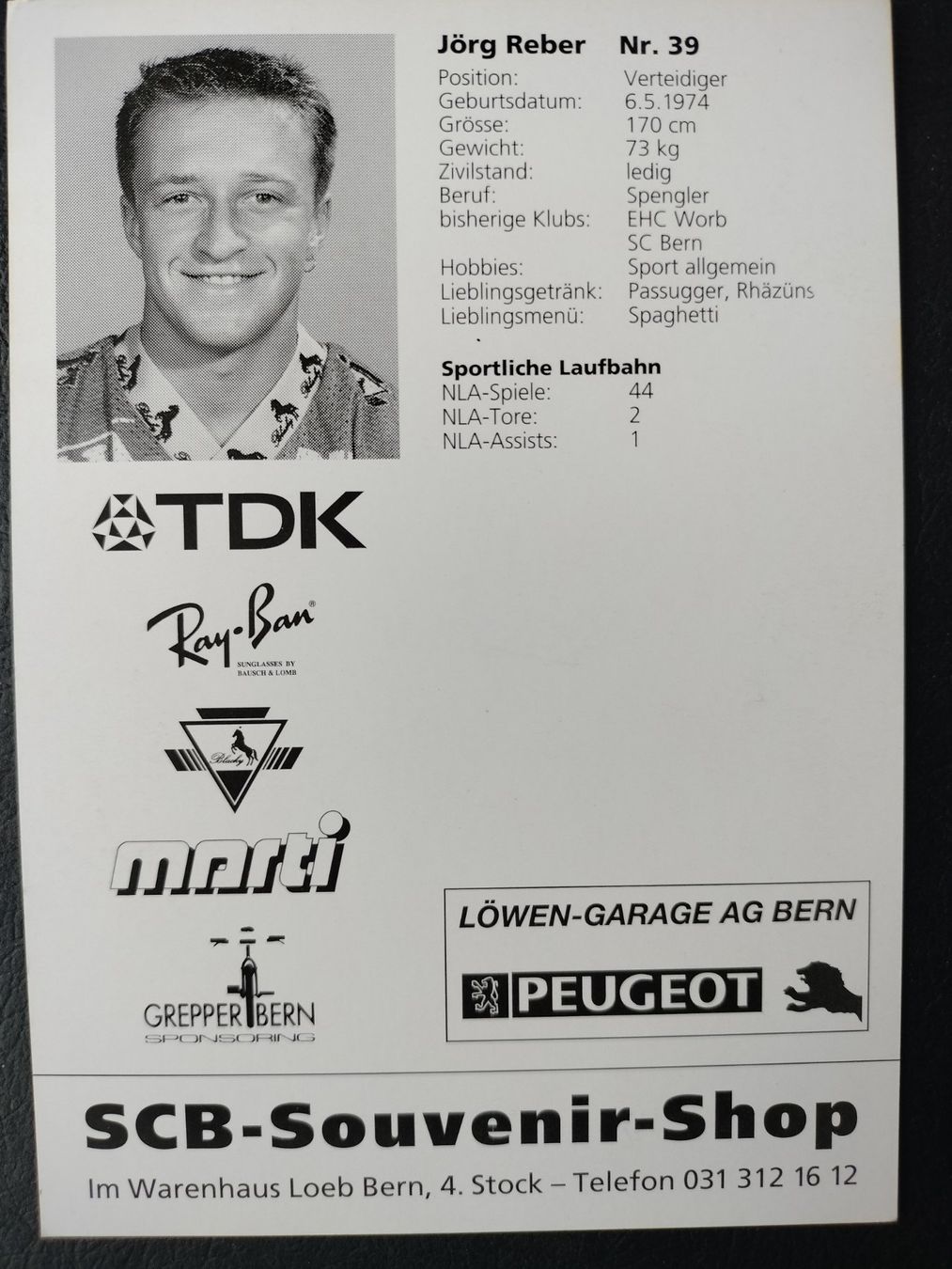 Autogramme: Autogrammkarte SC Bern, SCB , Jörg Reber – Gebraucht aus Schwanden Sigrisw von cadieux71 1