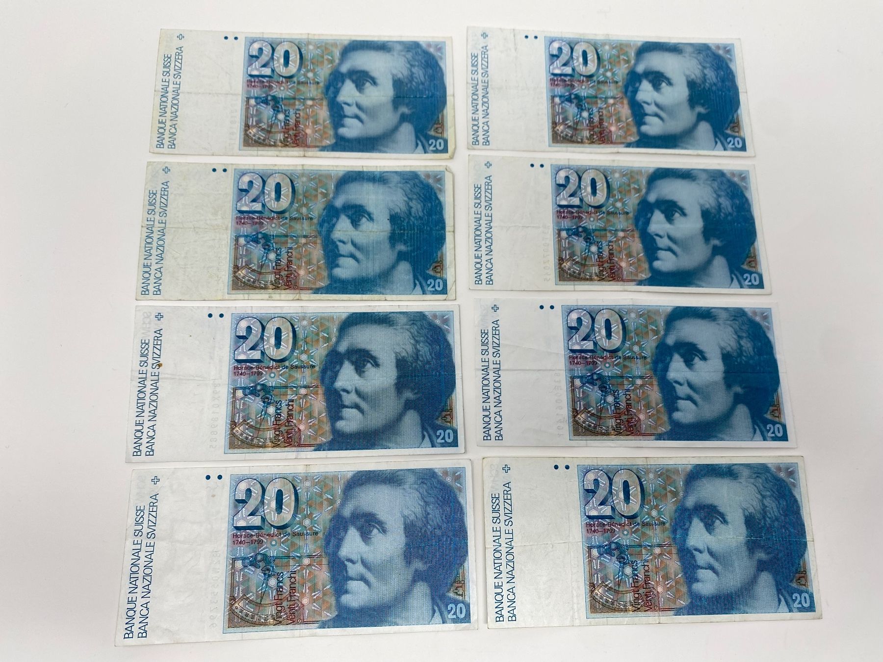 Banconote: 8x 20 CHF Note, alte Serie – Usato da Ballwil venduto da ClassicGallery
