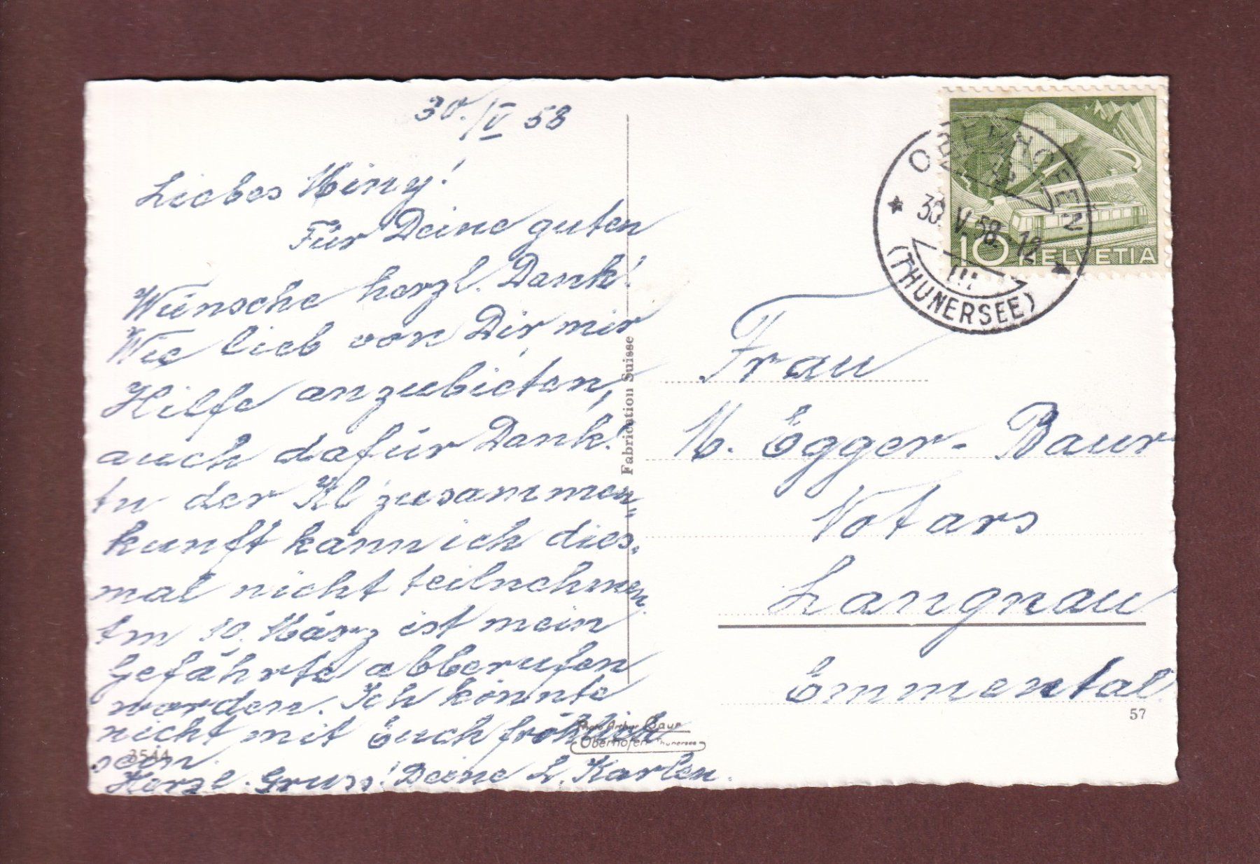 Cartes postales: OBERHOFEN - 8 Bilder - 1958 – D'occasion à Pully par nicecards-shop 1