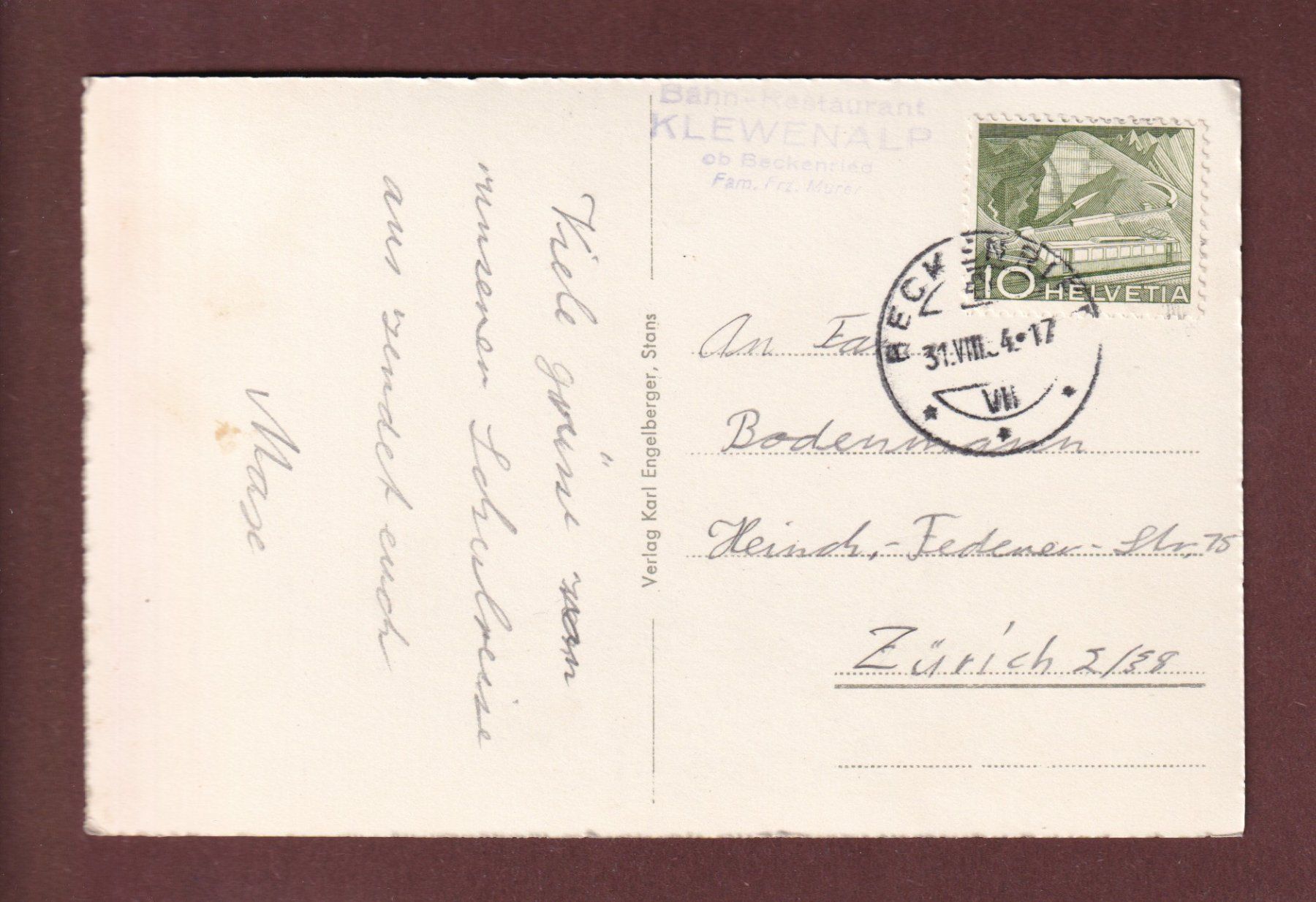 Cartes postales: KLEWENALP - 1954 – D'occasion à Pully par nicecards-shop 1