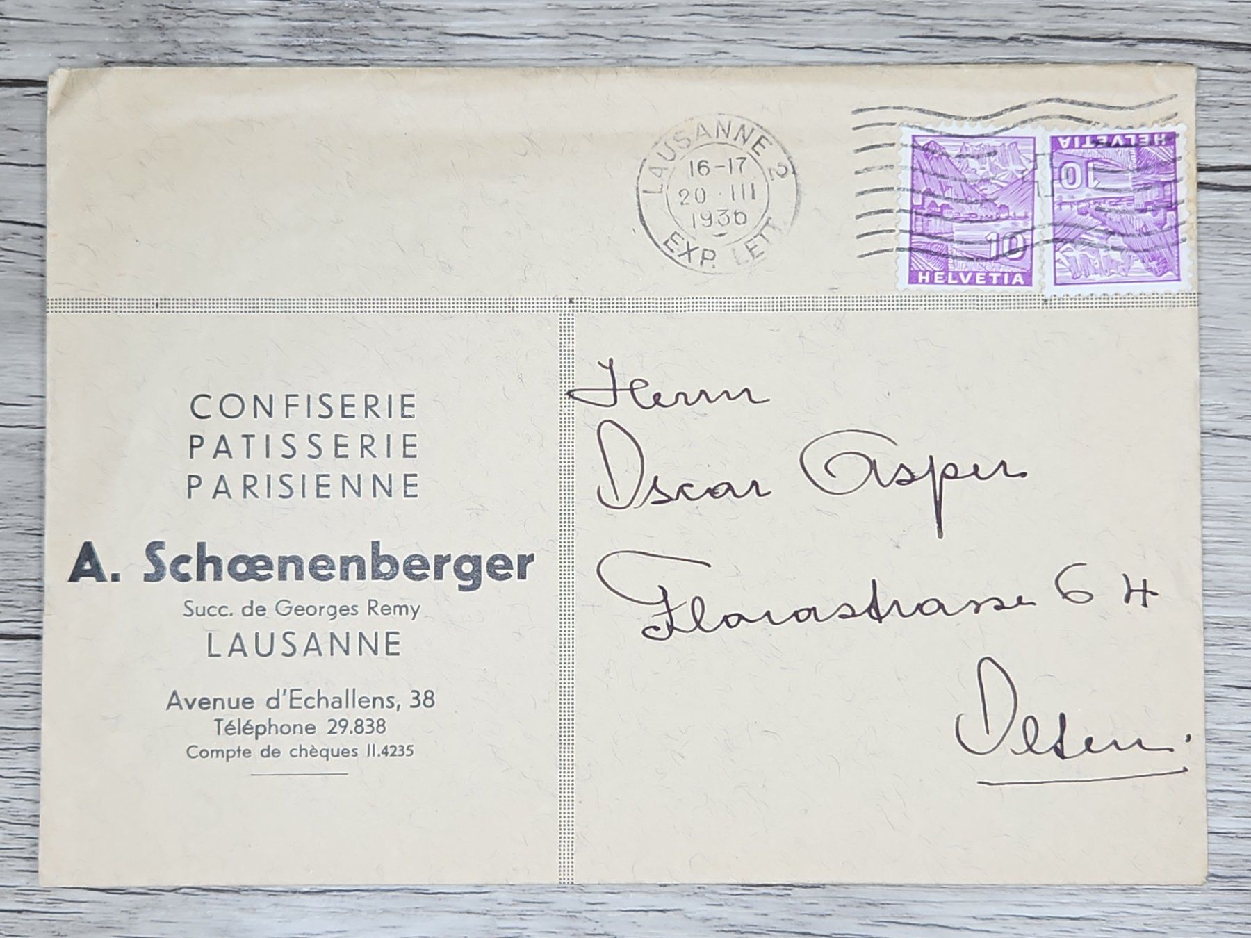 Tutti i francobolli: CL01 Enveloppe + Timbre Suisse 1938 – Usato da Cousset venduto da Patrick_Collections