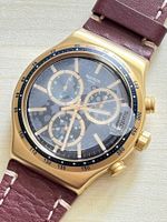 Swatch Herren Uhr Chronograph Braun Gold Top Zustand!