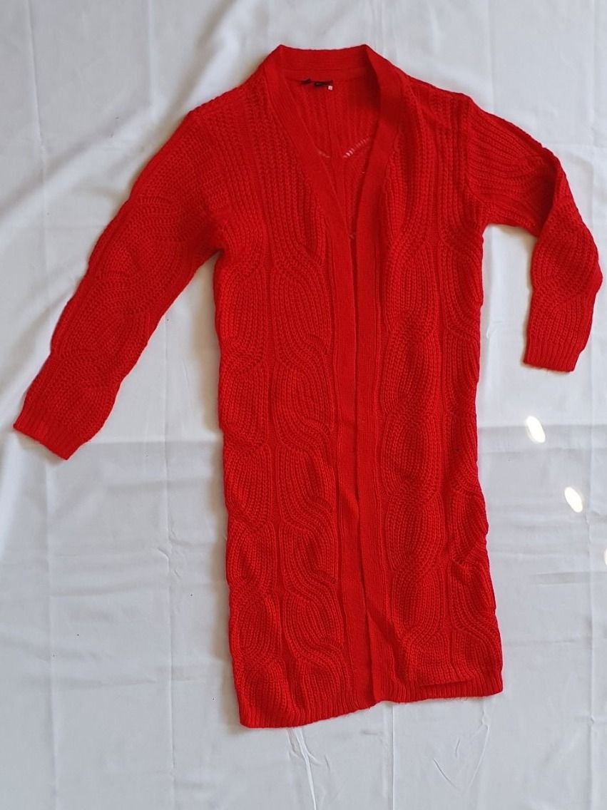 Jacken: Rote Strickjacke, Longcardigan 32/34, XS – Neu (gemäss Beschreibung) aus Niederbuchsiten von klengyel