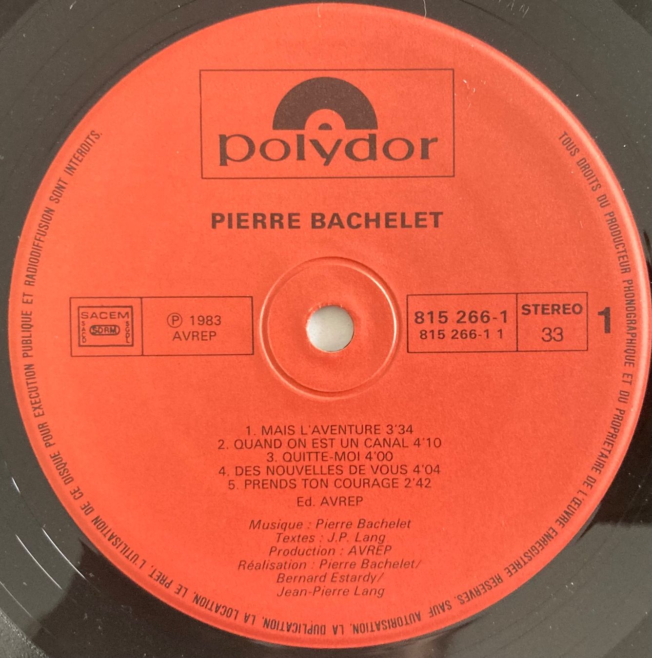 Vinyles: PIERRE BACHELET - PIERRE BACHELET – D'occasion à Poliez-Pittet par Newtown-Records 3