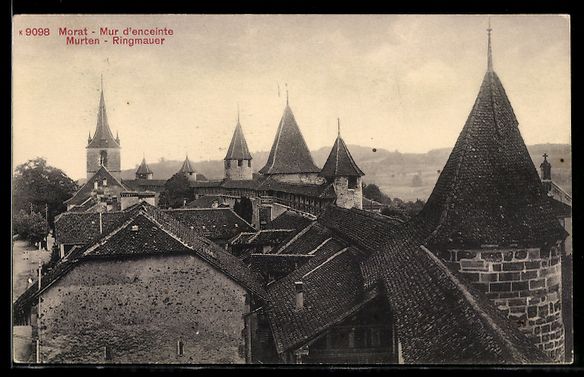 Cartoline postali: AK Murten, Ringmauer mit Türmen – Usato da Berlin venduto da bartko-reher